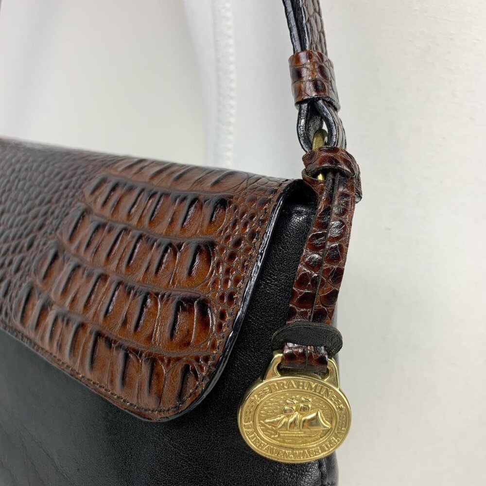 Brahmin Elegant Brown & Black Leather Crossbody Bag - Picture 5 of 8